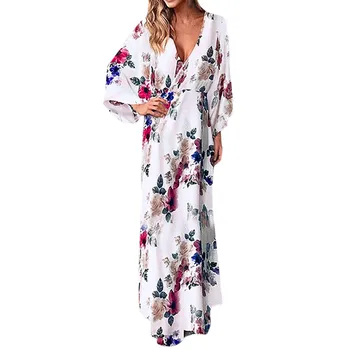 

Sleeper #J5 Fashion Women's Sexy Deep V-neck Bat Sleeve Dress Floral Print Holiday Dress charm beach s-xl size hot Free Shipping
