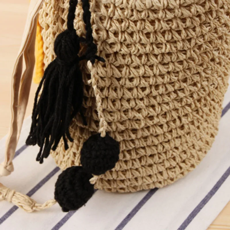 Women Summer Tassel Straw Bags INS Popular Female Fashion Pompom Handbag Lady Casual Shoulder Bag Holiday Weave Crossbody SS3385 (11)