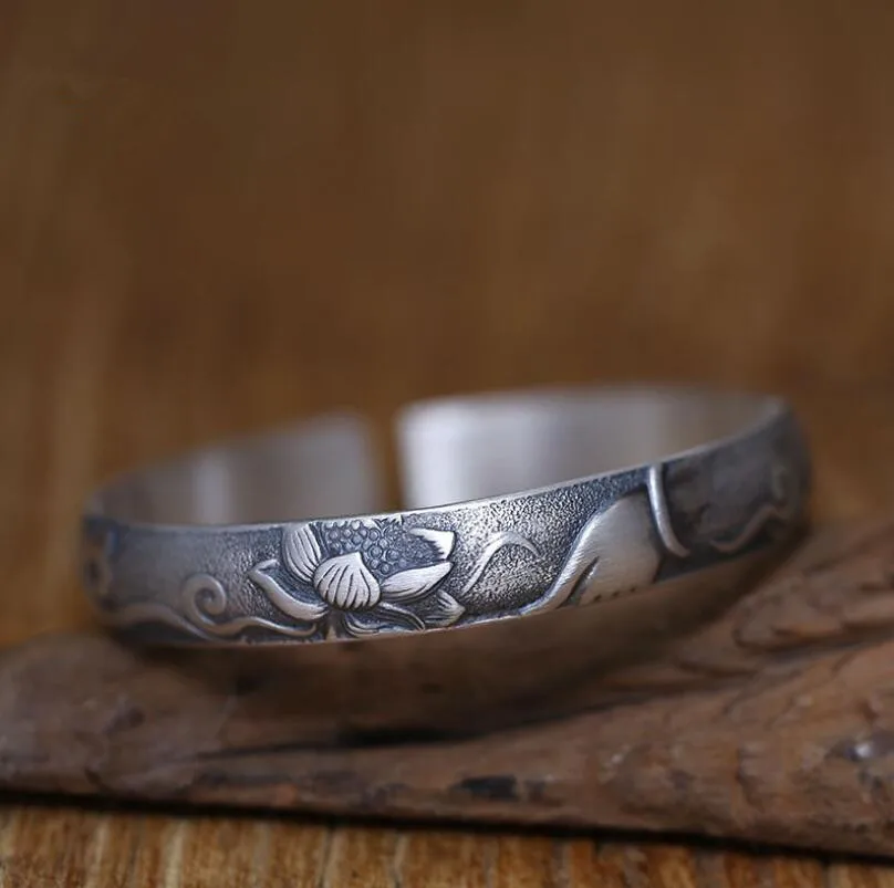 

999 Sterling Silver Carved Opening Bangle Jewelry (SYF)