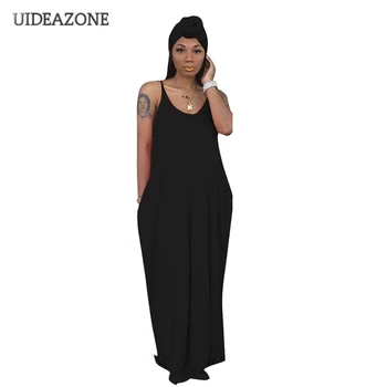 

Women Summer Casual Sleeveless Dress Pure Color Sling Big Swing with Headscarf Classic Floor Length Long Dresses Black