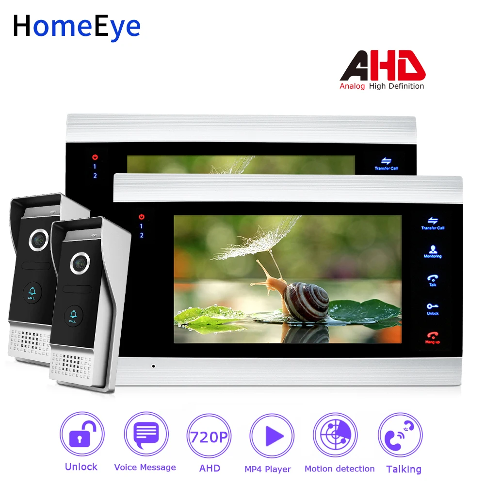 HomeEye 720P AHD Video Door Phone Video Intercom Home Access Control System 2-2 Motion Detection Security Alarm Wide View Angle