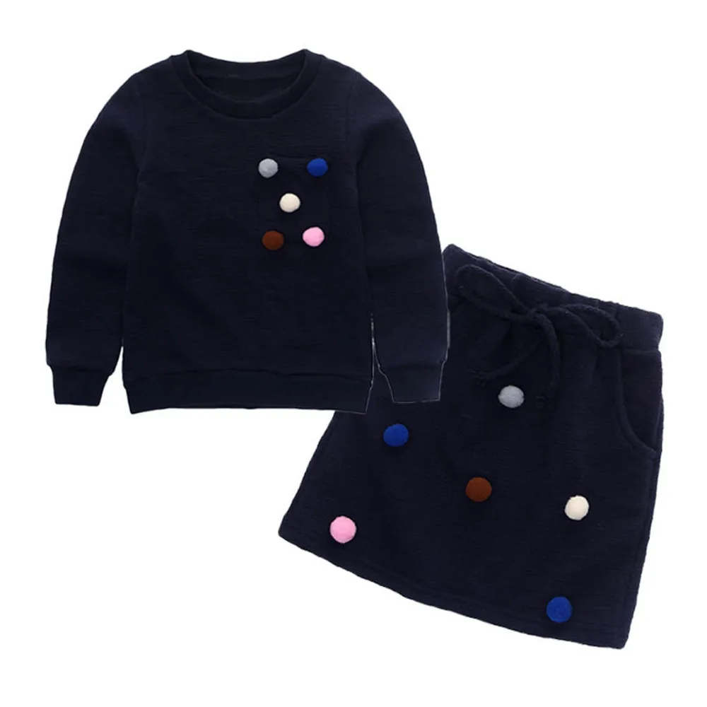 Toddler Kids Baby Girl Pom Pom Pullover Sweatshirt Tops+Skirt Outfit Clothes Set Sweatsuit Tracksuit winter baby girl clothes