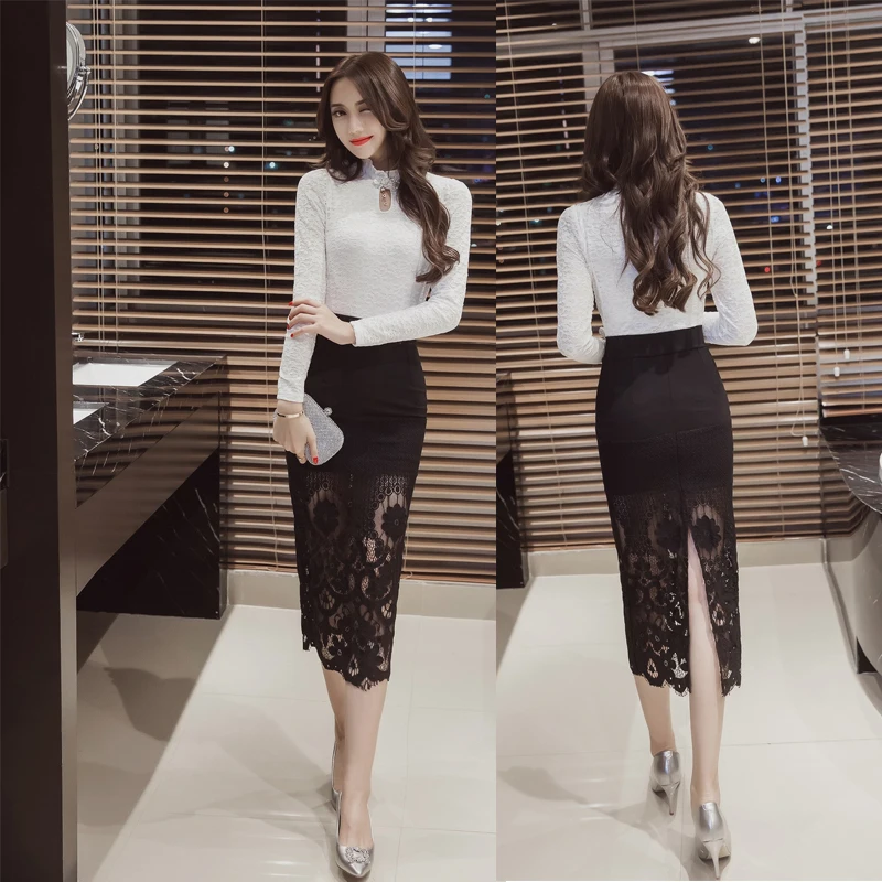 TingYiLi кружевная Длинная элегантная юбка карандаш Женская офисная юбка с высокой талией черные сексуальные тонкие женские юбки футляр