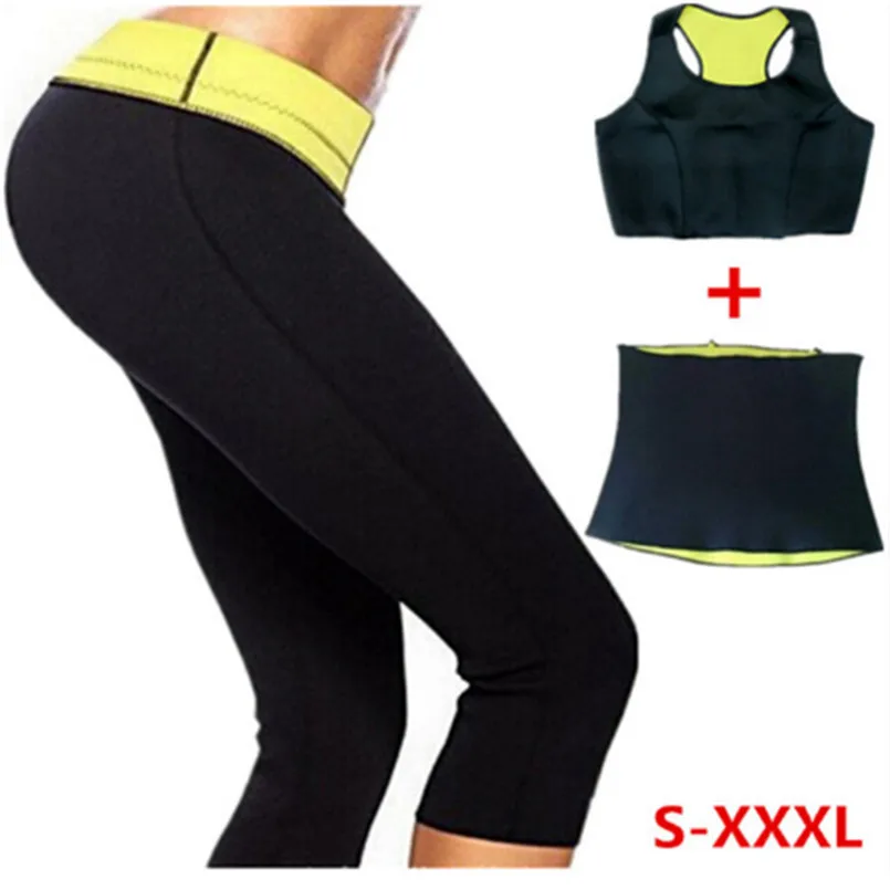

( Pants + vest + waist Belt ) Hot Shapers Super stretch neoprene pants set Women's Slimming Sets women corsets body shaper