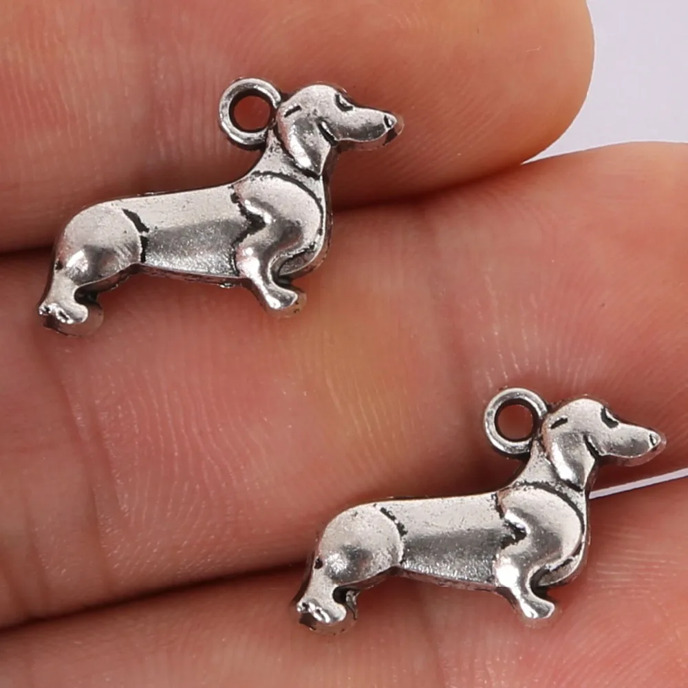 12pcs 13x13mm Plated Antique Silver Dog Charms Pendant Animals Charms