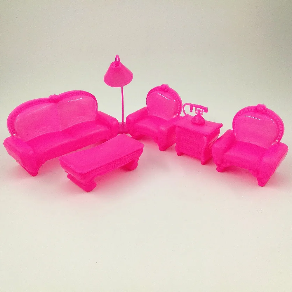 

6 Suite Furniture Sofa Mini Accessories For Barbie Doll Play House Classic Kids Toys Kelly doll Cute Girls Best Gift
