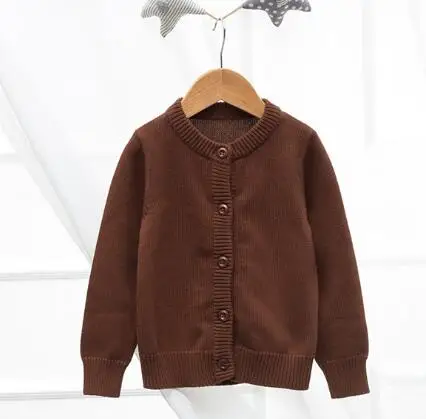 Г. Кардиган для маленьких девочек; пальто; Детский свитер; пуловер; утепленный осенний кардиган для мальчиков с длинными рукавами; вязаный свитер для школьниц - Цвет: Dark brown