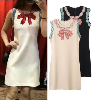 

New summer temperament, reputation, wind, nail bead, butterfly knot, sleeveless , waist waist, A word, thin dress.