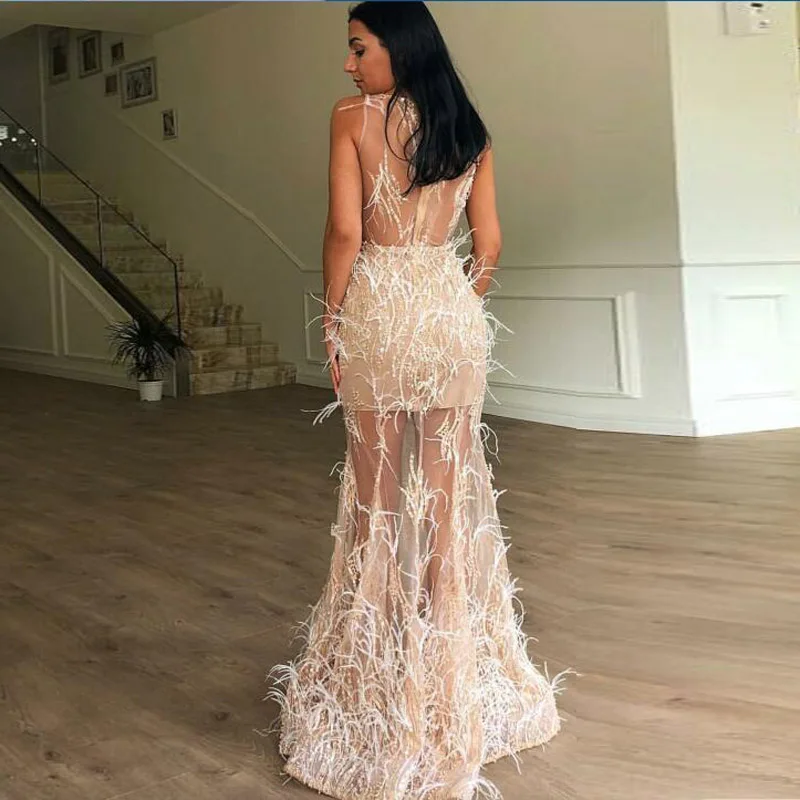 evening-dress-long-sleeve-sleeveless-beaded-feather-jewel-mermaid-modern-can-be-customized-in-2018-the-new-dress-popular