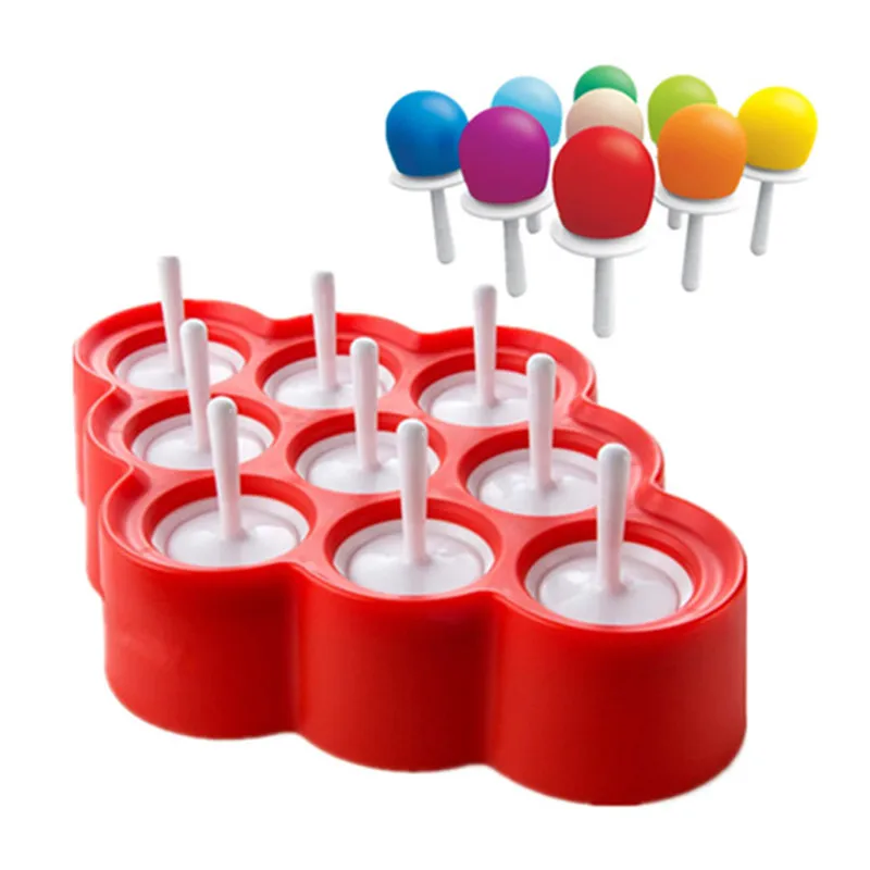 

New Silicone Mini Ice Pops Mold Ice Cream Ball Maker Popsicle Molds With 9 Stickers