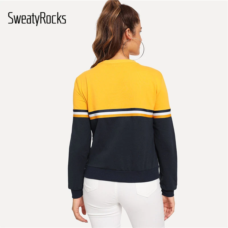 SweatyRocks مخطط شريط منسوج التفاصيل اثنين من لهجة البلوز المرأة عارضة خليط س الرقبة طويلة الأكمام 2018 الخريف النشطة البلوفرات SweatyRocks مخطط شريط منسوج التفاصيل اثنين من لهجة البلوز المرأة عارضة خليط س الرقبة طويلة الأكمام 2018 الخريف النشطة البلوفرات