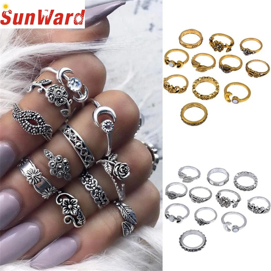 

Ring jewelery Silver and Gold 2017 Hot Fashion 11pcs/Set Women Bohemian Vintage Silver Stack Rings Above Knuckle Blue Rings Set