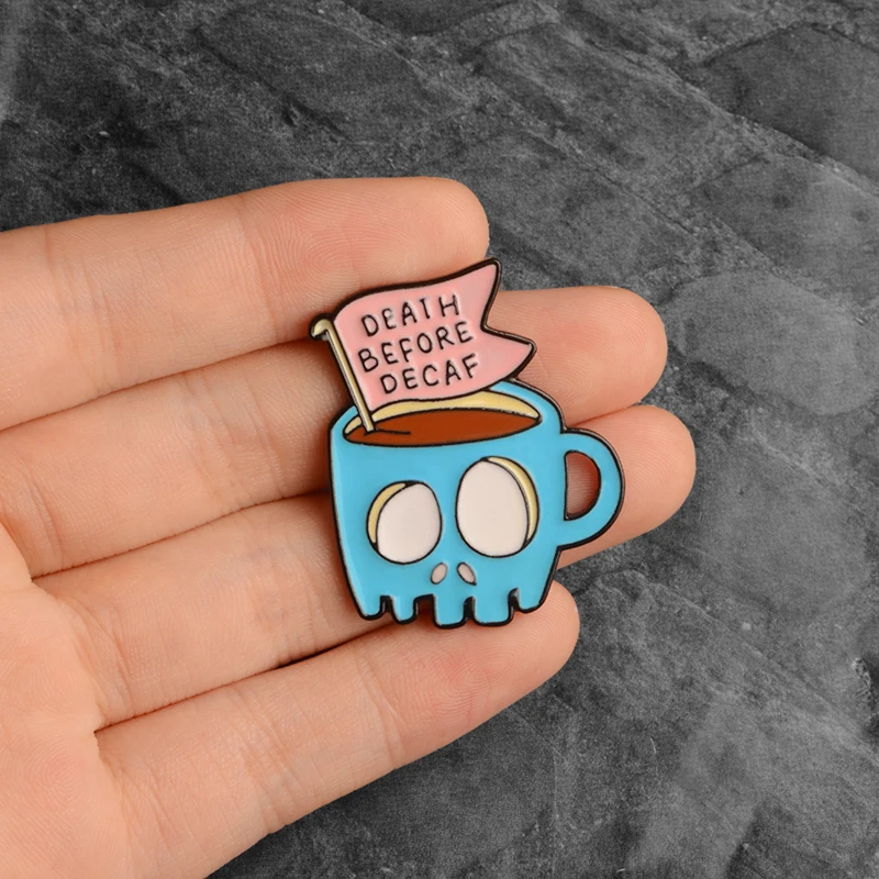 

Blue Dead Skull Coffe Cup Enamel Pin Brooch Gothic Punk Halloween Badge Bag Denim Shirt Jeans Jackets Collar Lapel Pin Buckle