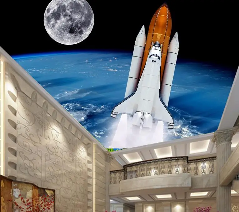 

3d ceiling murals wallpaper customize Moon 3D spaceship ceiling frescoes ceiling  non-woven 3d photo wallpaper