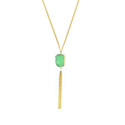 

New Metal Chain Tassel Brazilian Irregular Natural Stone Quartz Crystal Pendant Necklace Women Bijoux