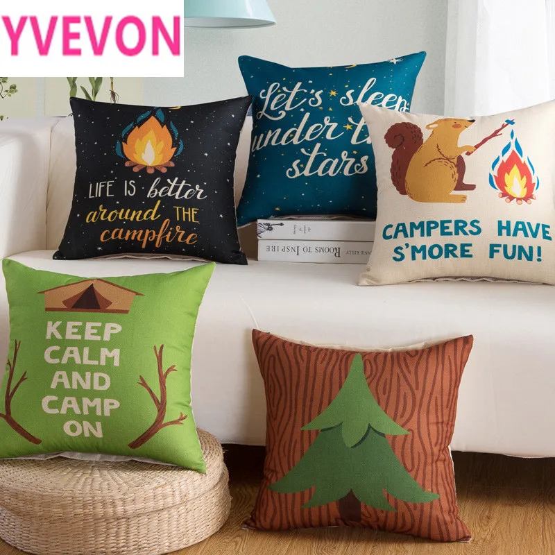 

Christmas Tree Cotton Cushion Cover Decorative Pillow Gold Vintage Deer Case Squirrel Seat Winter Holiday 45cm 18inch