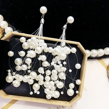 

2019 New Arrival Simulated-pearl Bohemia Water Drop Women Dangle Earrings Long Fringed Earrings Statement Earrings