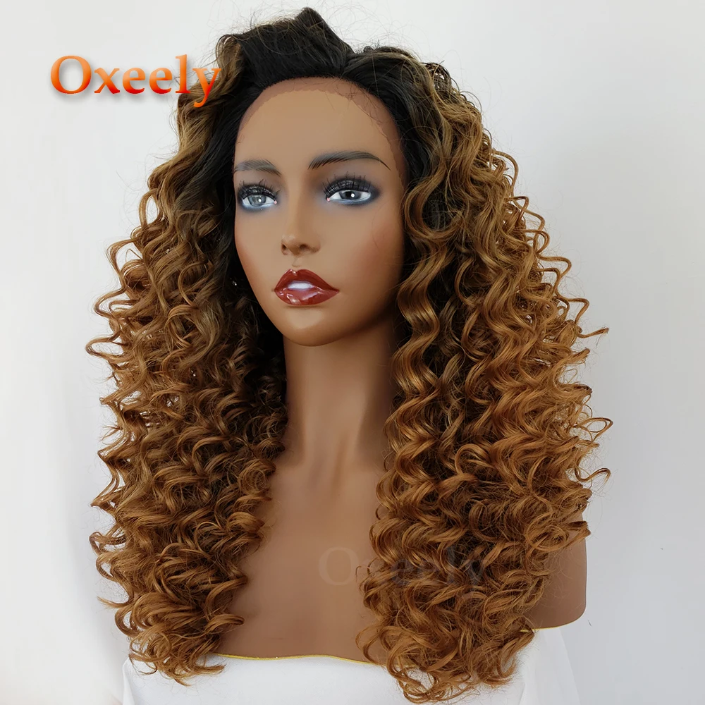 Волнистые светлые кудрявые волосы синтетические парики на кружеве бесклеевой Омбре цвет кудрявые волосы парик на кружеве для черных женщин
