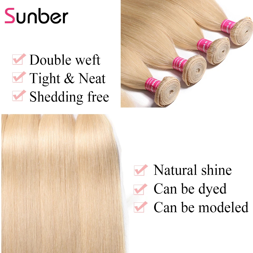Sunber волосы прямые светлые волосы перуанские волосы 613 пучков с фронтальной Remy человеческие пряди для наращивания волос с закрытием