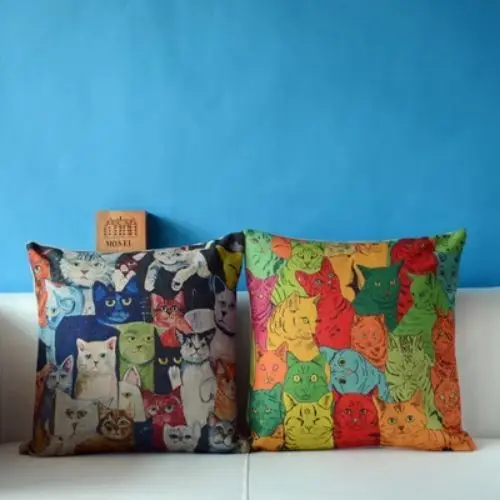 

Colorful British Cat Style Cotton Linen Throw Sofa Decor Pillow Case Cushion Cover 18" Beautiful Squre Pillow Covers Cat Pattern