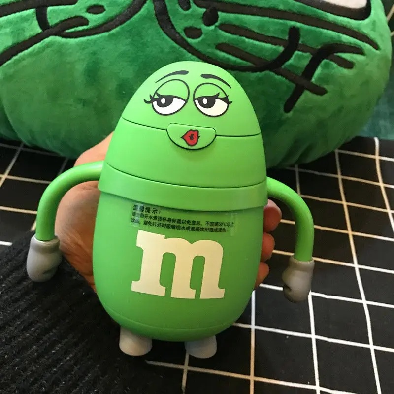 Оригинальная стеклянная бутылка M& M 250 мл, креативная мультяшная детская Термокружка M Beans, кружка для путешествий, термобутылка - Цвет: green