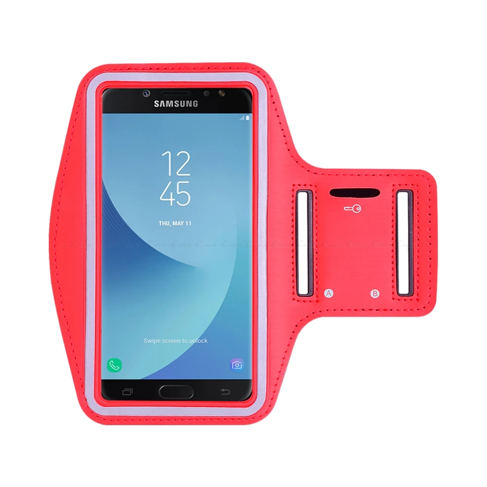 Беговая спортивная сумка-держатель для телефона, чехол для Samsung Galaxy J3 J5 J7 J2 Core Pro J4 J6 J8 Plus Arm Band Case - Цвет: Красный