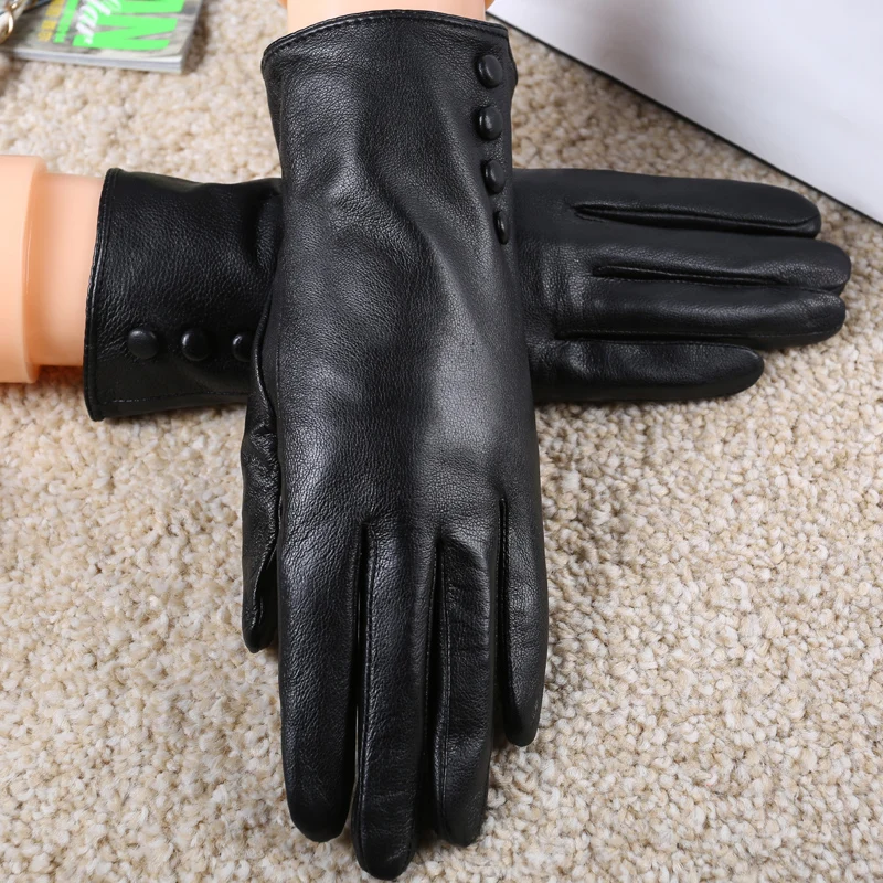 Женские удобные черные перчатки из натуральной кожи хорошего качества, женские длинные перчатки из овечьей кожи для девочек