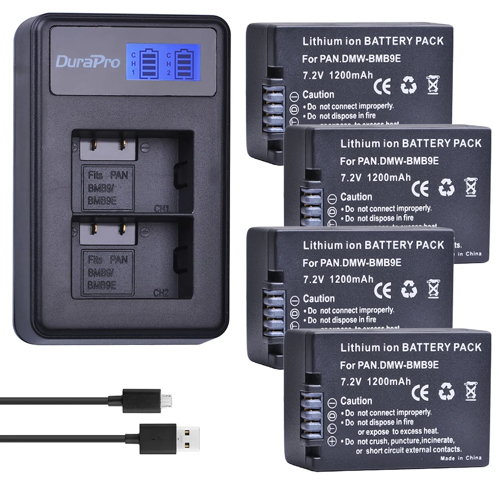 

4pc DMW-BMB9 DMW-BMB9E DMW BMB9 Battery + LCD Dual Charger for Panasonic Lumix DMC FZ40K FZ45K FZ47K FZ48K FZ60 FZ70 FZ100 FZ150