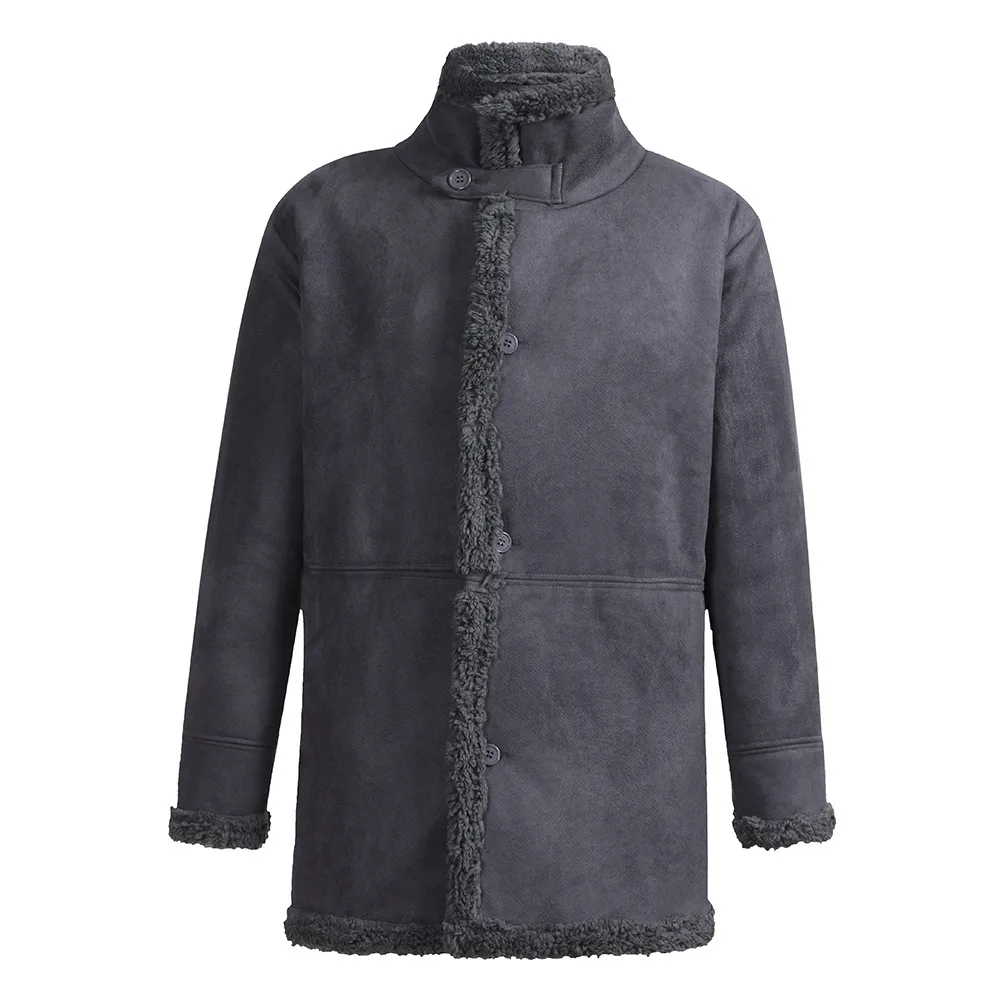 FeiTong/зимняя куртка Для мужчин парка из овечьей кожи теплая шерсть с подкладкой горный велосипед из искусственной овечьей шерсти с Для мужчин Костюмы искусственная кожа; однотонная куртка для мужчин N19 - Цвет: Серый