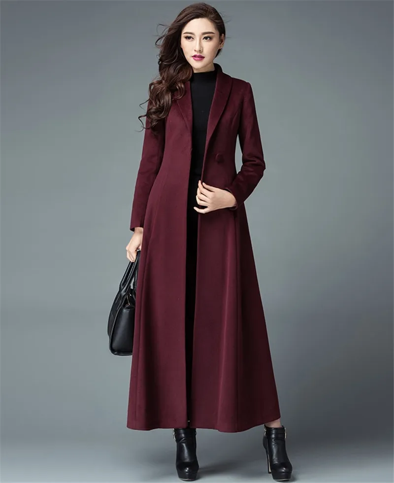 Новые модные зимние длинные Шерстяное пальто Для женщин Однотонная одежда тонкий Однобортный кашемировый жакет женский Большие размеры