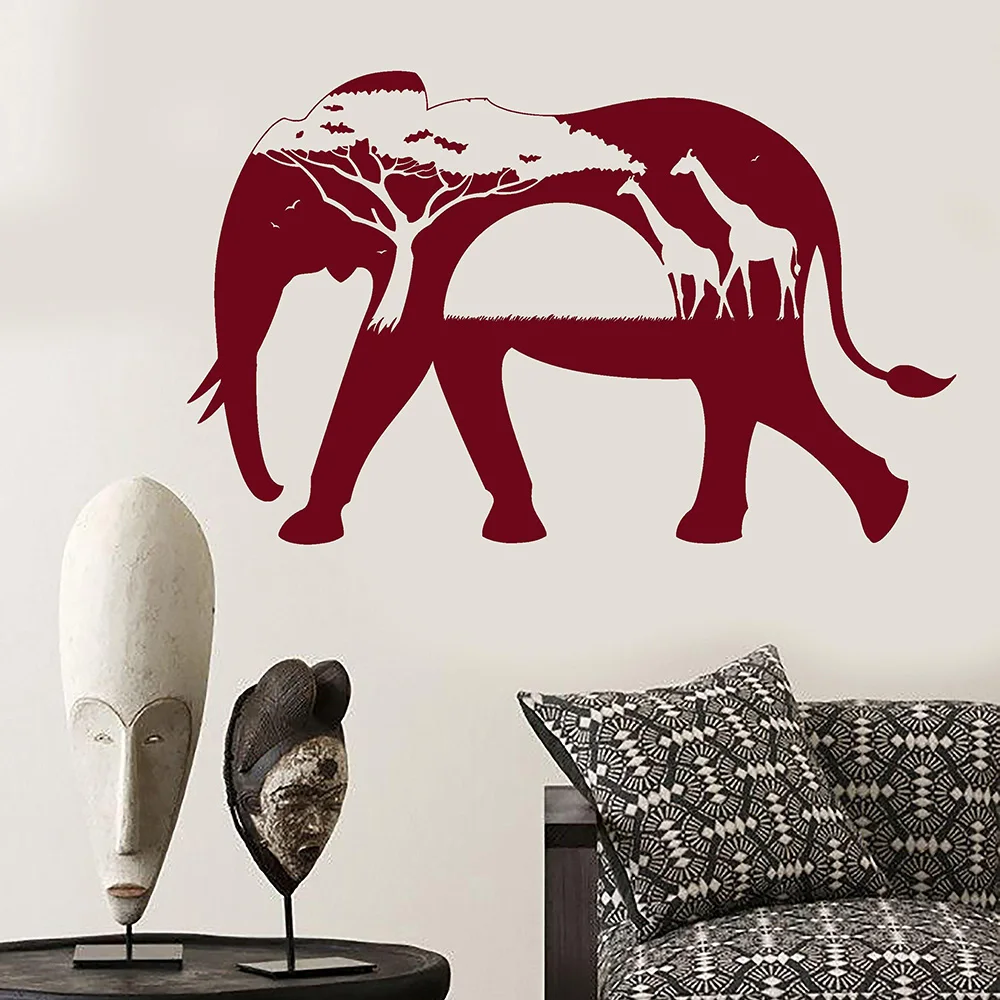 African Animals Elephant Giraffe Nature Vinyl Wall Decal Home Decor Art