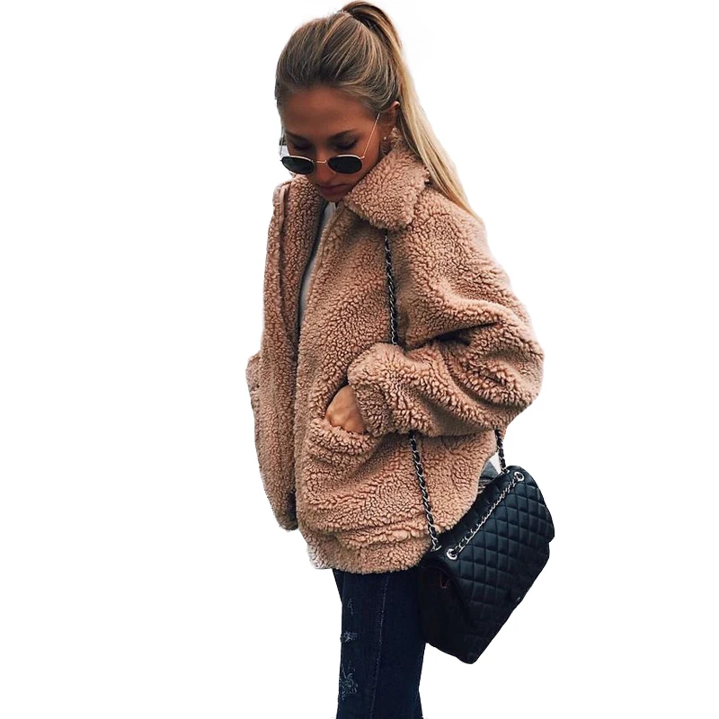 Autumn 2018 Winter jacket Women outwear & coats female Faux lambswool Big size Women Loose Lapel basic jackets Womens jacket