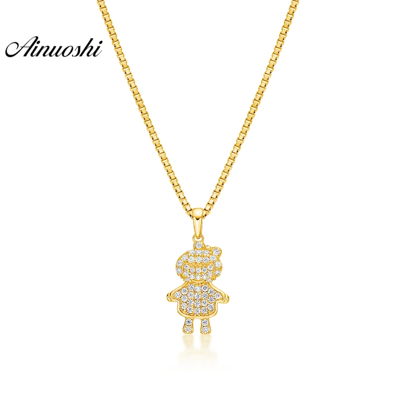 

AINUOSHI 10K Solid Yellow Gold Pendant Shining Doll Pendant SONA Diamond Women Men Child Jewelry Cute Figurine Separate Pendant