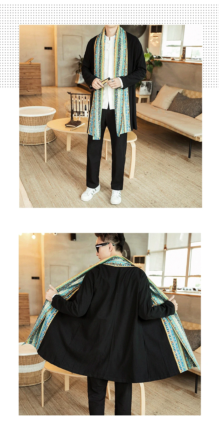 Тренч 2019, большие размеры, модная мужская длинная верхняя одежда, цветная Лоскутная ветровка в китайском стиле, Ретро Мужской плащ, пальто