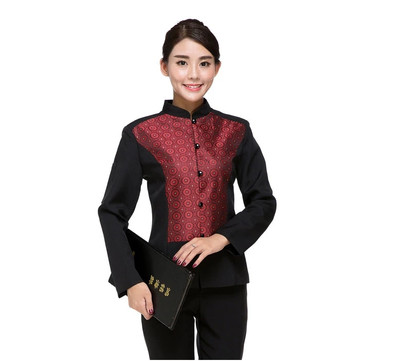 Отель униформа официанта с длинным рукавом Китайский restauant наряд женщины западный ресторан официант Повседневная обувь быстро Еда пальто 18
