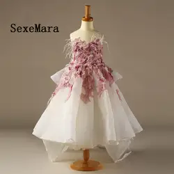 Новый реальное изображение для девочек в цветочек платья Аппликации бальное платье оборками платье без рукавов, платье для причастия