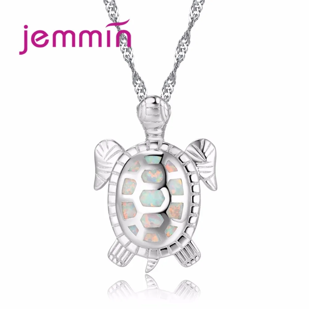 

Jemmin Fashion White Fire Opal Sea Turtle Design Pendant Necklace for Women 925 Sterling Silver Jewelry Necklace