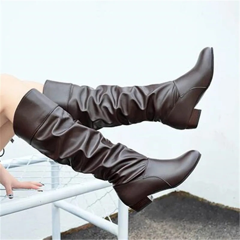 

2020 Spring autumn long boots NEW style women flat low heel over the knee boots female Slip-onThigh High Boots black white brown