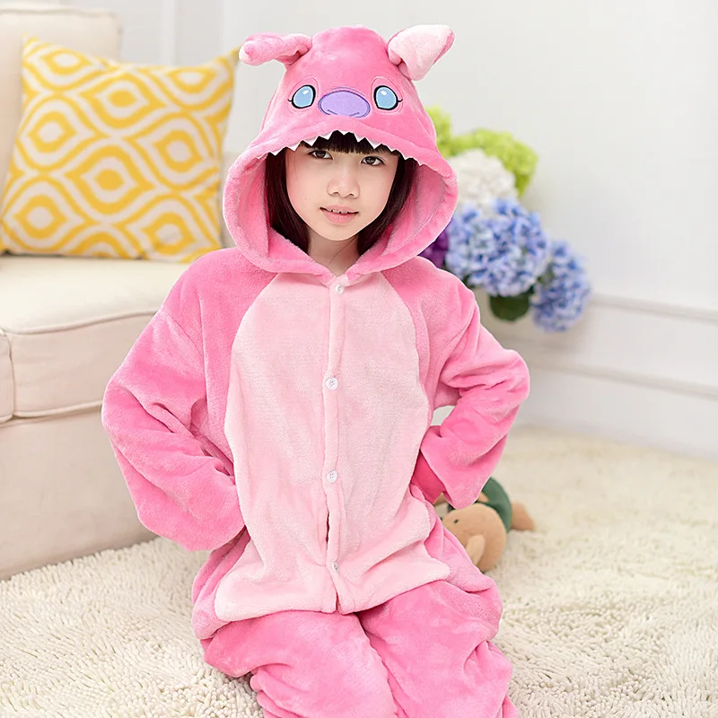 Синий Розовый Ститч Onesie пижамы кигуруми животных Косплей Костюм Хэллоуин семья пижамы Женщины