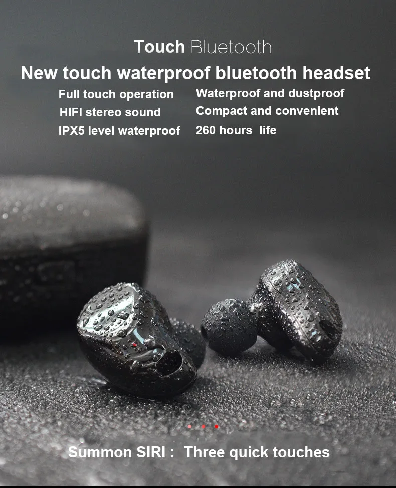 

Waterproof fingerprint touch earphone swimming run true wireless TWS two-ear bluetooth headset mini super smal very 2018