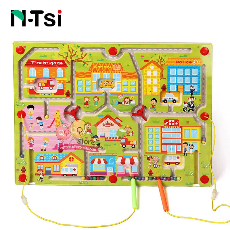 N-Tsi деревянный лабиринт Магнитная игра головоломка игрушки для детей детские развивающие игрушки подарок - Цвет: Happy Community