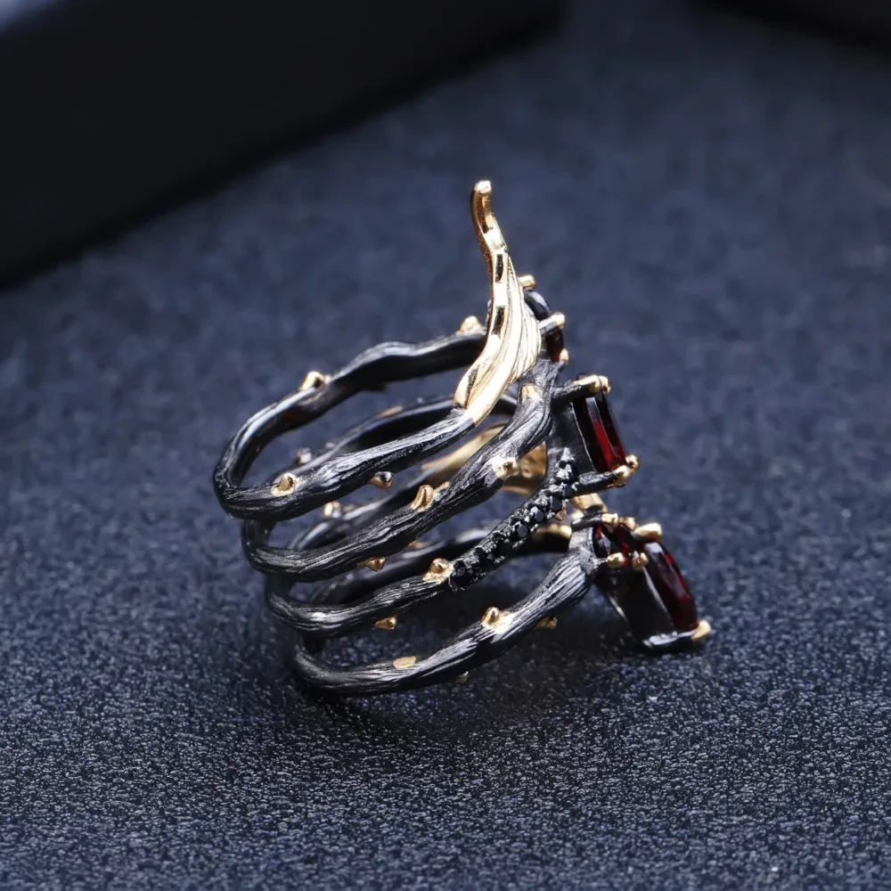 GEM'S BALLET 2.75Ct Natural Red Garnet Gemstone Finger Ring 925 Sterling Sliver Vintage Gothic Rings For Women Fine Jewelry Silver Ring Silver Rings Gemstone Ring