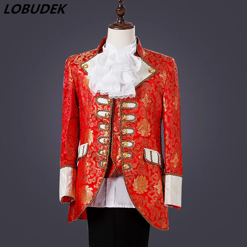 Men Court Dress Suits European Style Theatrical Costume Red Court