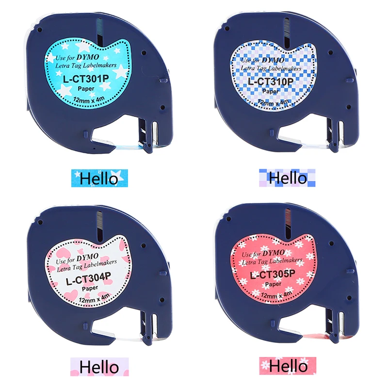 

TIANSE 4pcs various pattern for DYMO Letratag paper tape different colors 12mm 91200 91201 series label tape for dymo LT printer