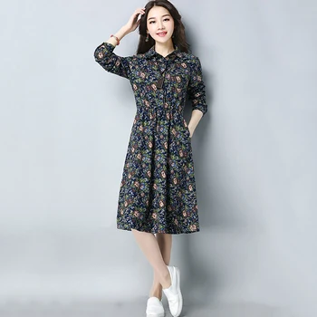 

Spring Summer Women Dresses 2018 Fashion New Simple Medium Long Female Dresses Loose Long-sleeved Printed Ladies Dress Ly0383