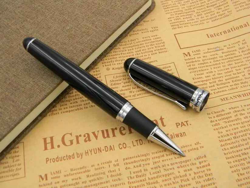 Jinhao 750 жемчужно-белый серебристый зажим металла Ручка-роллер - Цвет: Черный