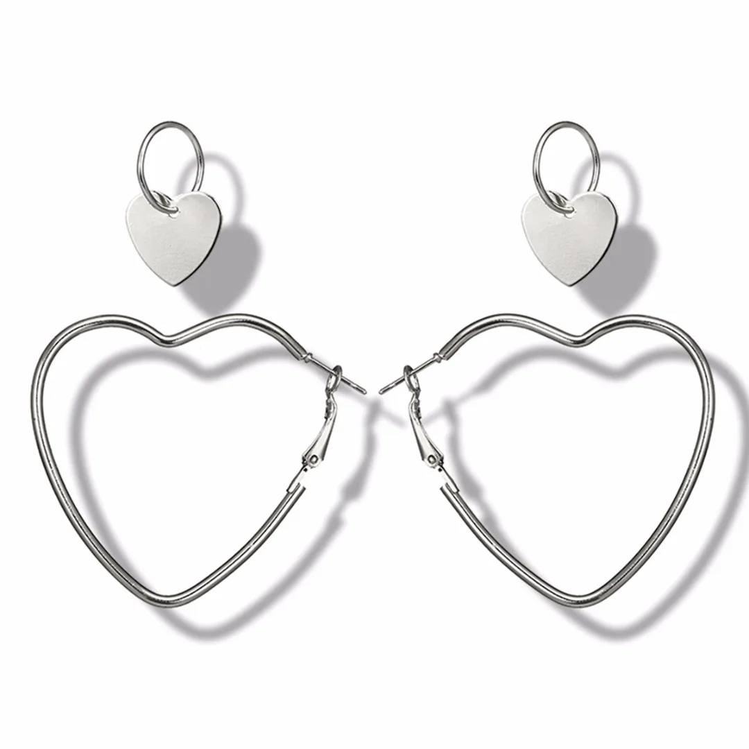 Cute Love Heart Dangle Earring 2 Pairs Women Silver Color Hollow Pendant Earring Chic Fashion Statement Jewelry boucle d'oreille
