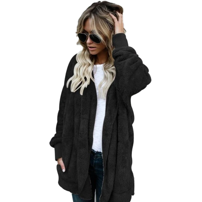 

2019 Europe America Explosion Sweater Fleece Hooded Coat Women Two Side Wearing Wool Warm Sweaters Winter New 12 Colors S To 5XL