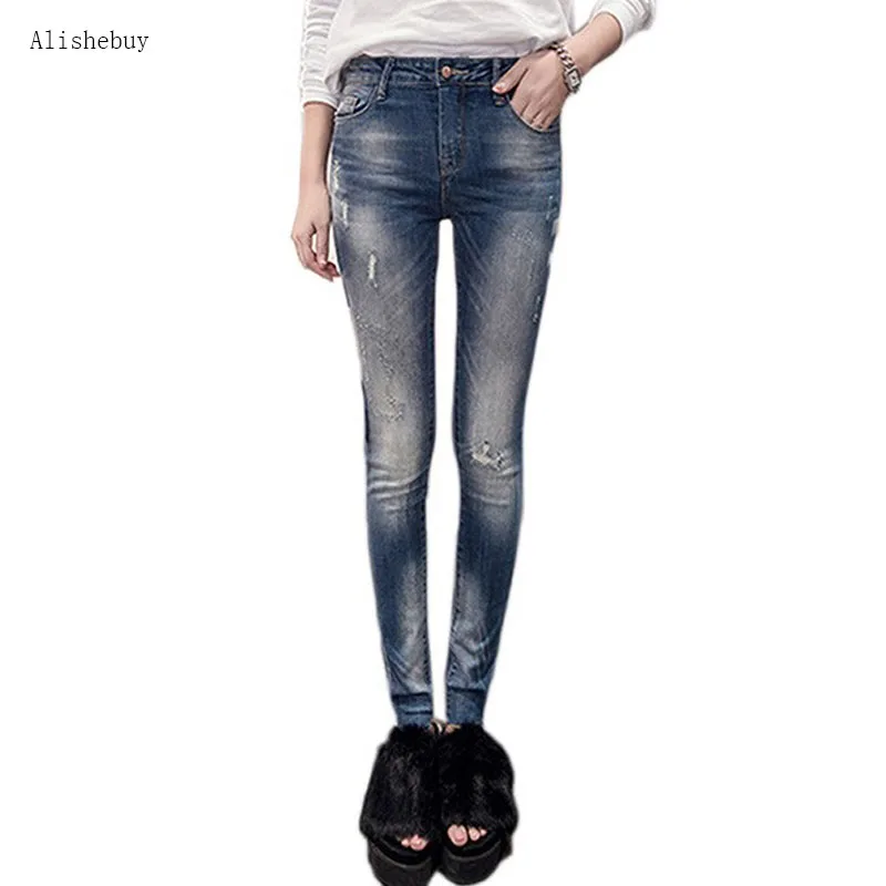 Alishebuy 여성 슬림 연필 청바