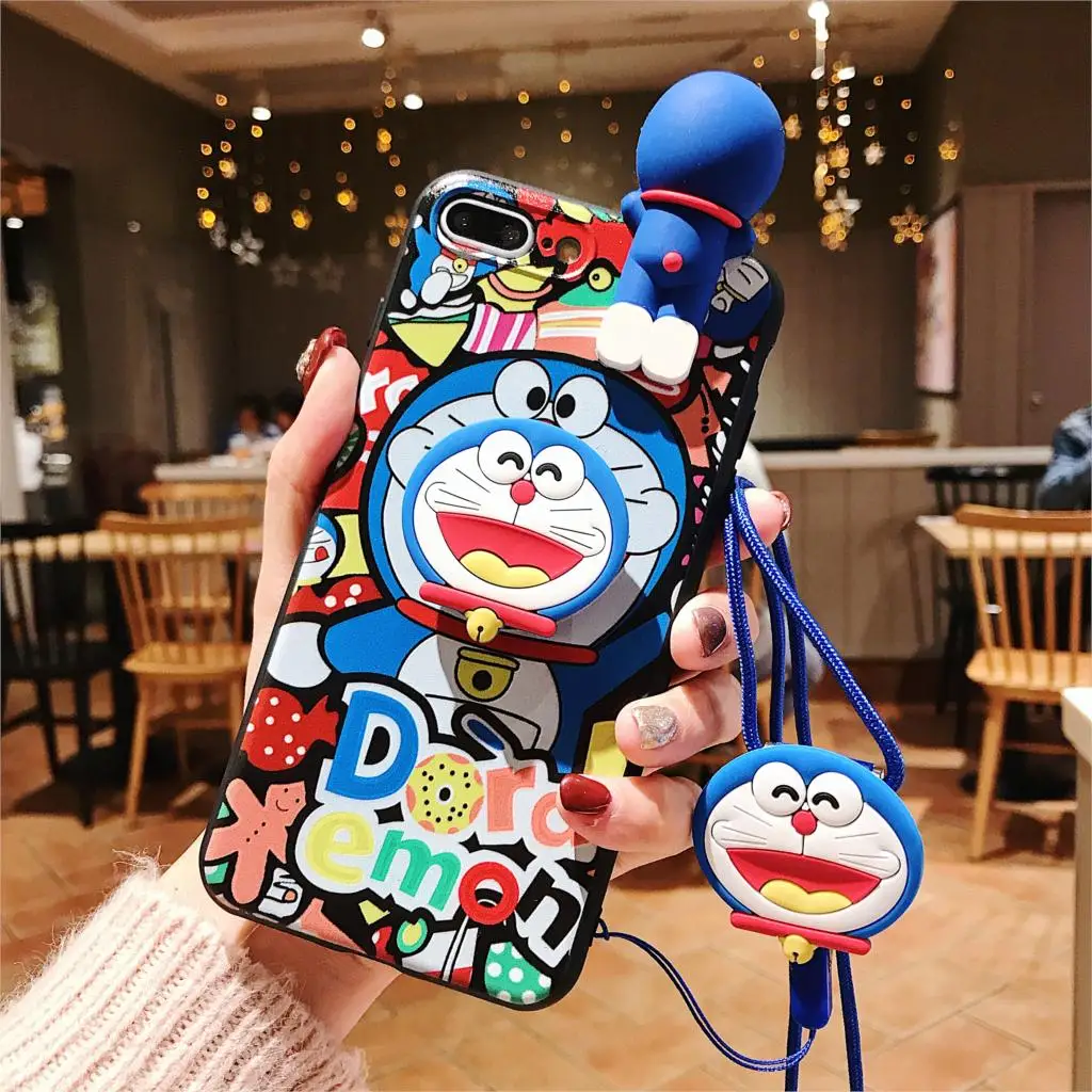 Для iPhone 11 Pro Xs Max XR 6 7 8Plus чехол Doraemon TPU кольцо подставка мягкий для телефона|Бамперы|
